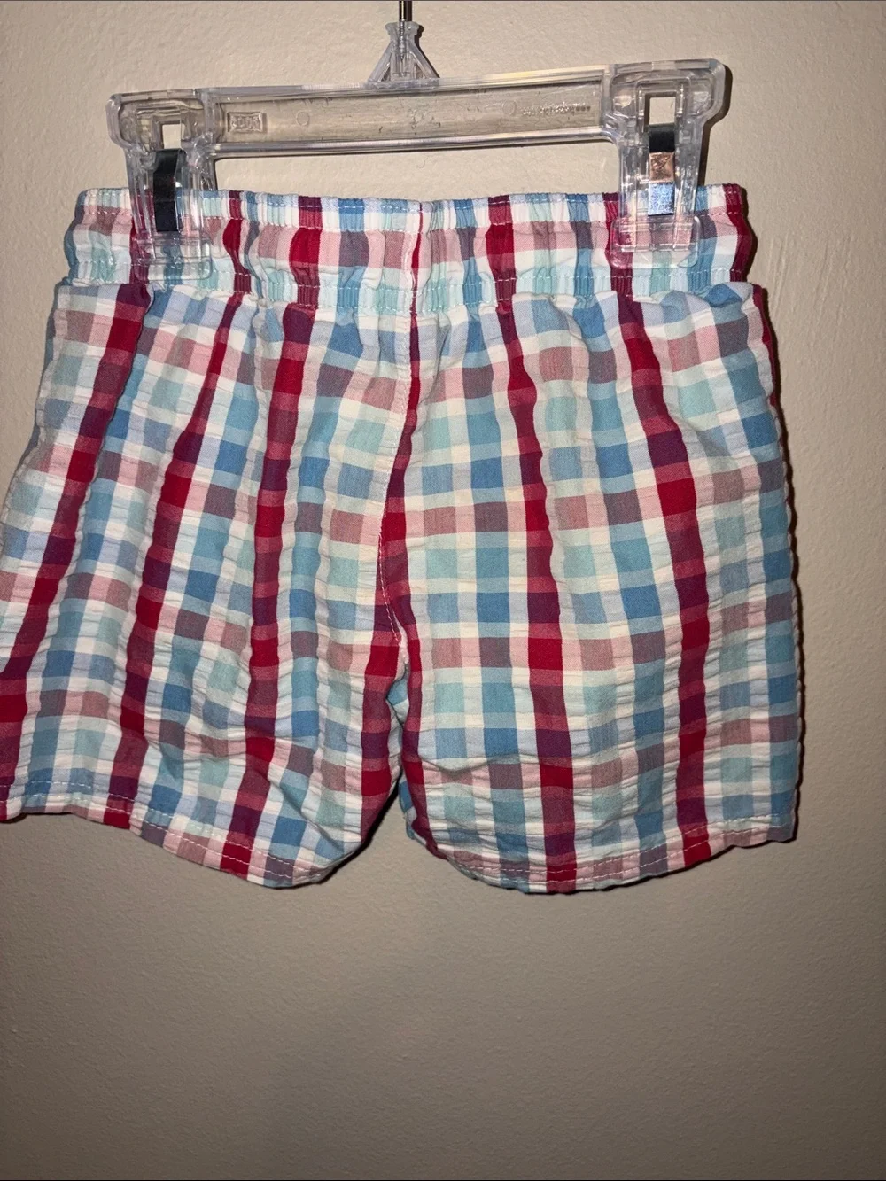 Cat & Jack Red, Blue, White Plaid Kids Swim Trunks